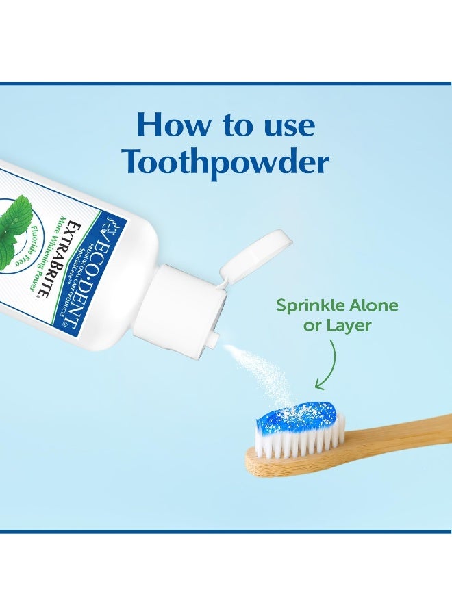 Eco-Dent ExtraBrite Baking Soda Tooth Powder, Mint – SLS & Fluoride-Free Toothpaste Powder with Oxidizing Calcium Peroxide, Whitening Toothpaste Alternative + DailyRinse Single-Use Pack - Image 4